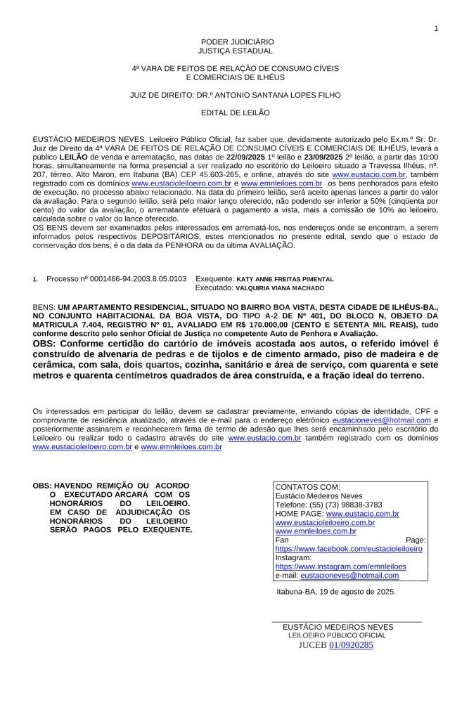 Apartamento em leilao em Desta Cidade de Ilhéus/BA